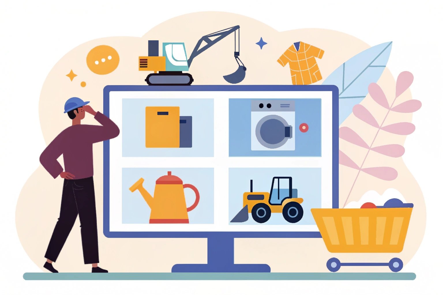 Illustrated e-commerce platform for industrial and home goods (≤15 words)