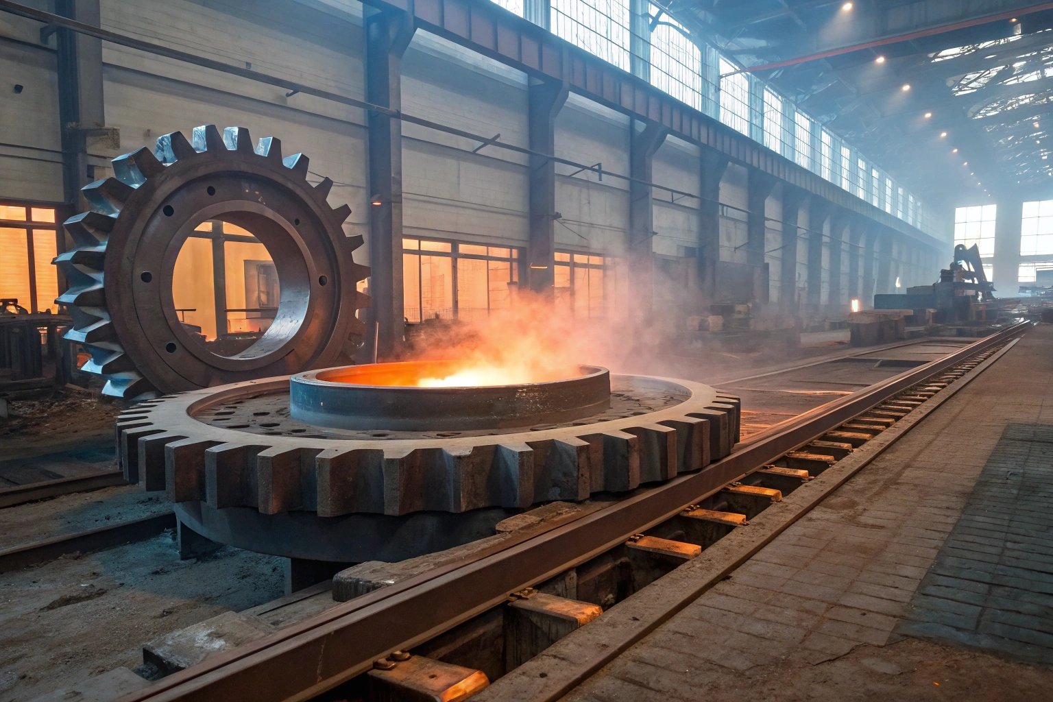 Technician performs quality control heat test on a cylindrical metal industrial part