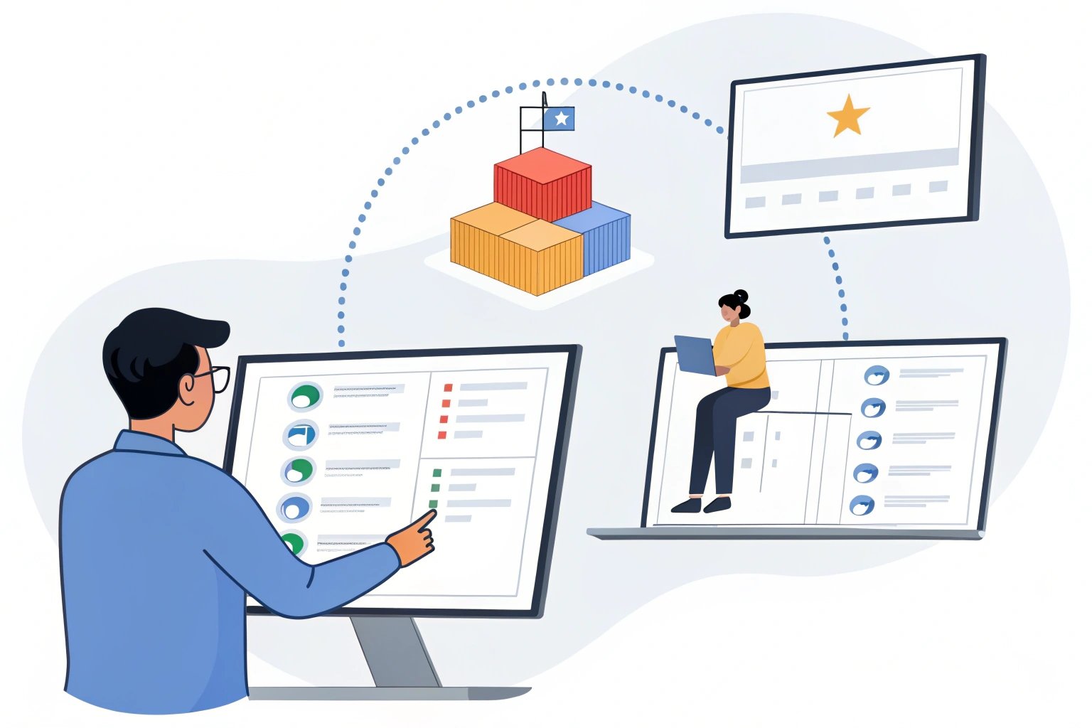 Digital management system for supply chain overview, with collaborative team elements (≤15 words)