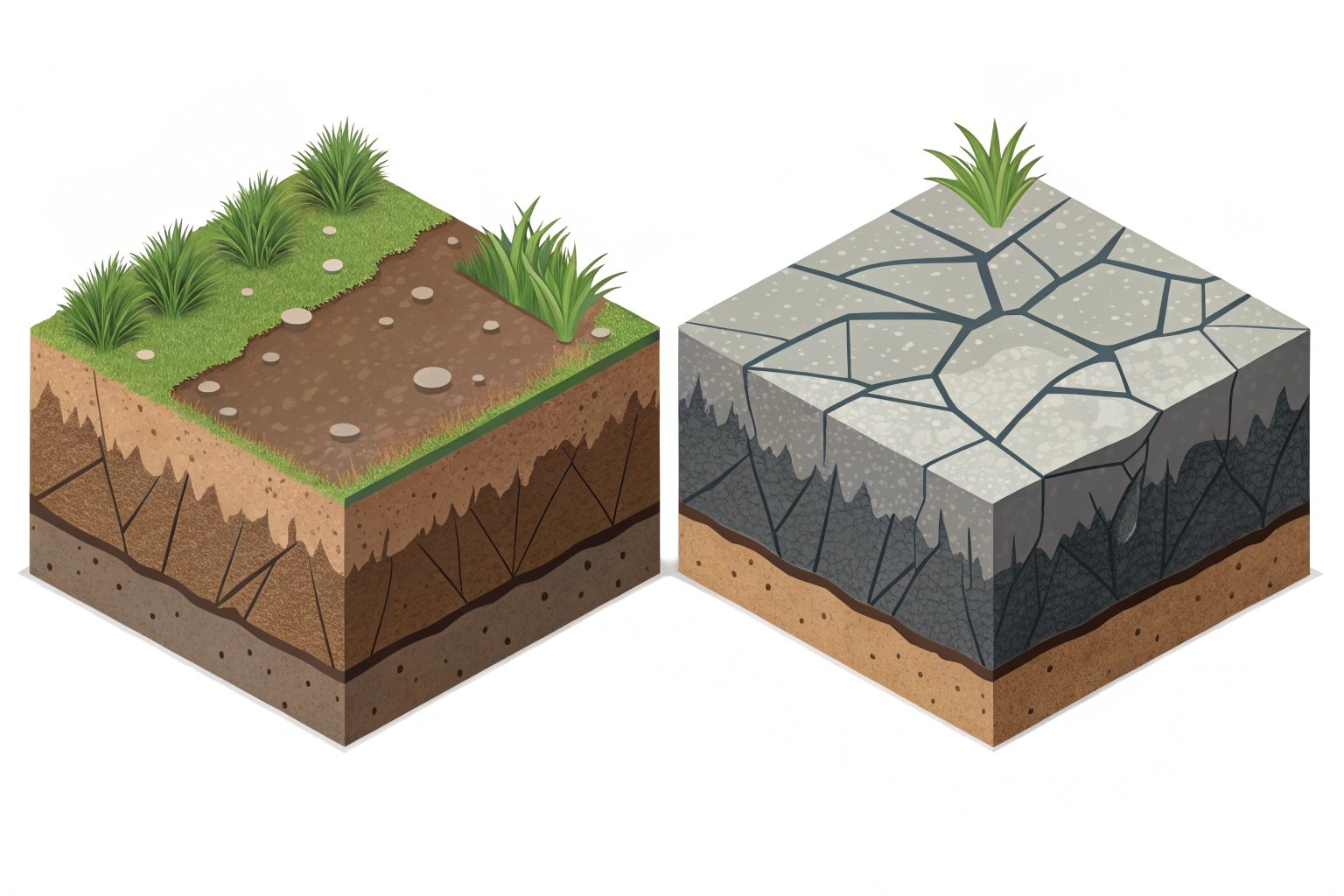Illustration of diverse soil layers: vegetated and rocky