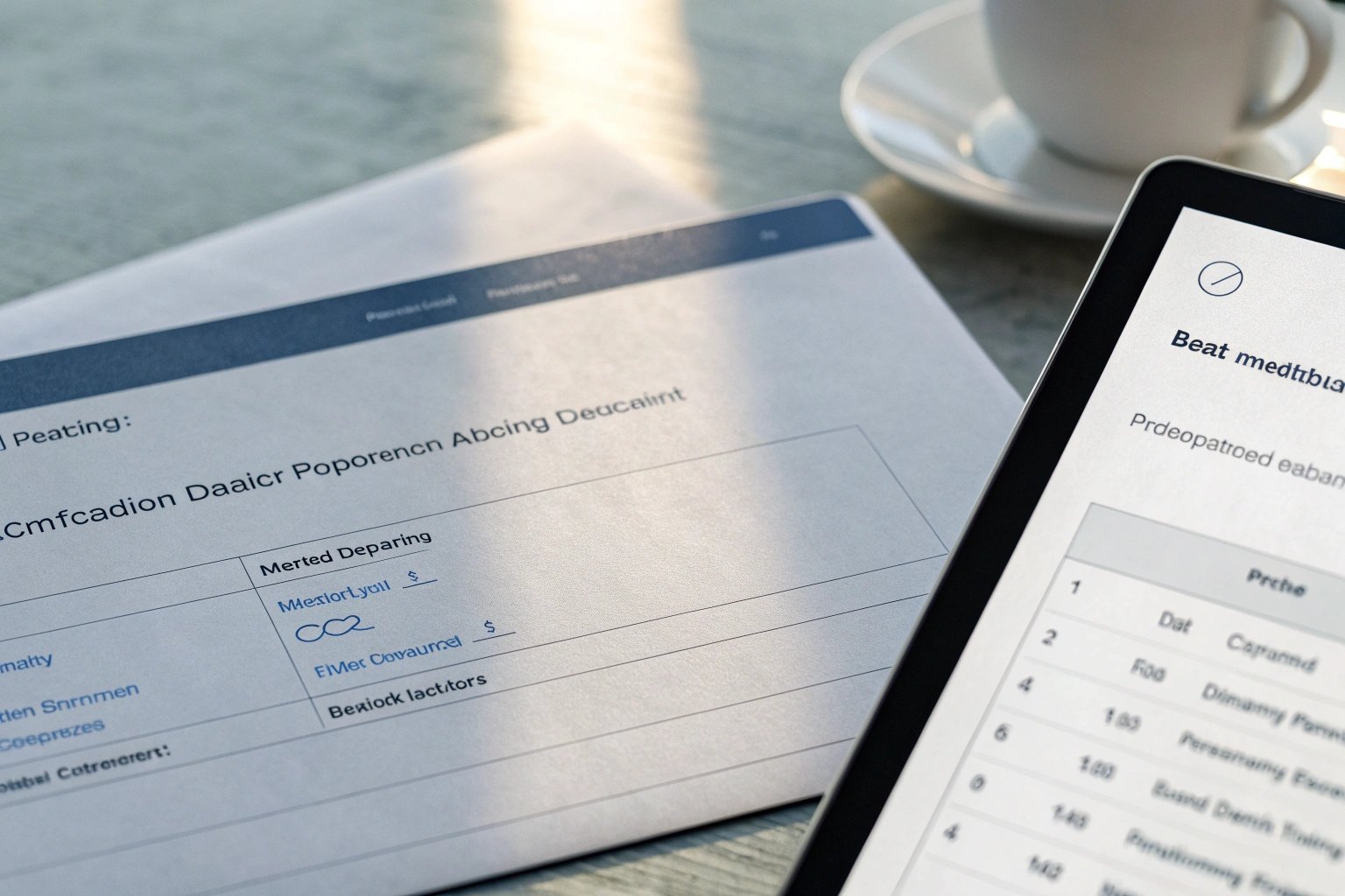 Tablet and documents on office desk