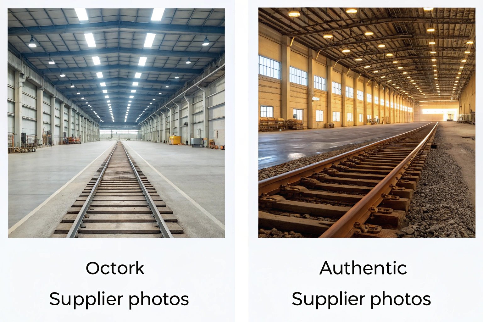 Comparison of Octork and Authentic supplier warehouse photos (≤15 words)