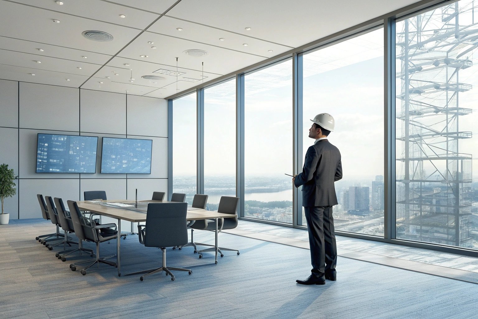 Engineer's desk with mechanical gear blueprints, a hard hat, and a real cogwheel