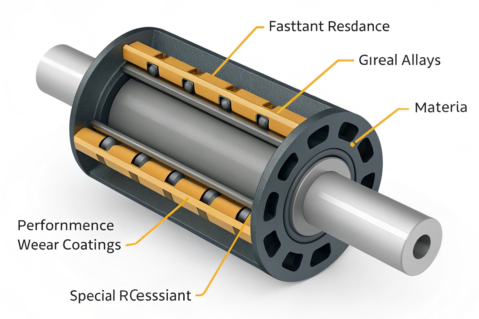 Cross-section of industrial roller highlighting features and materials