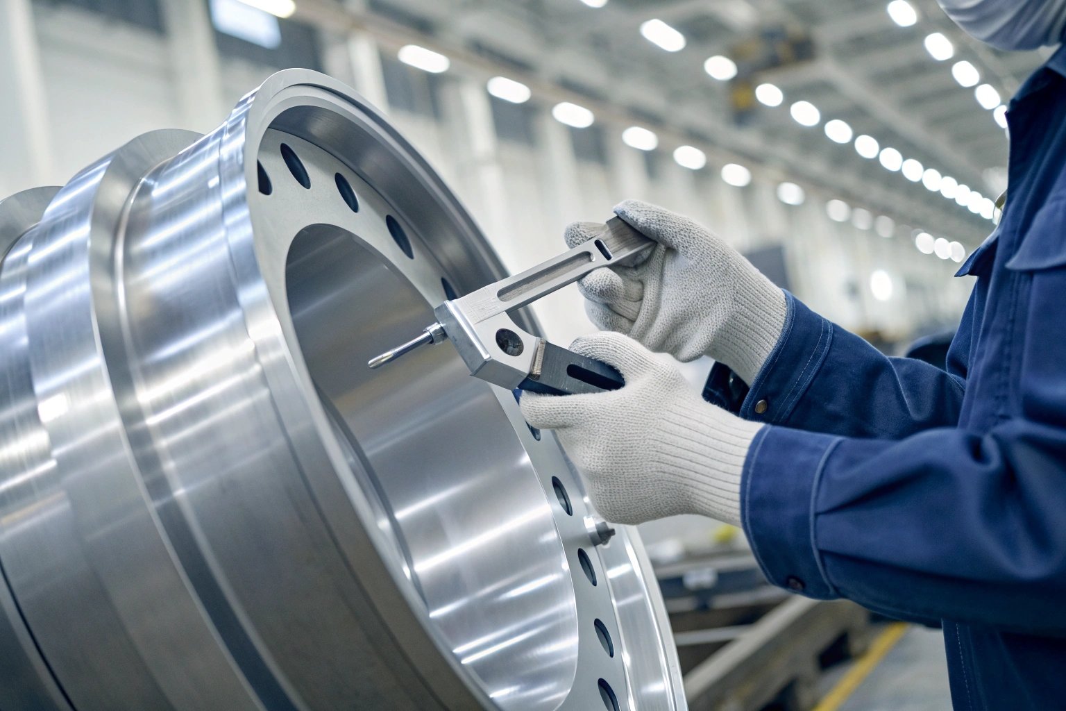 Close-up of precision measurement on large metal component