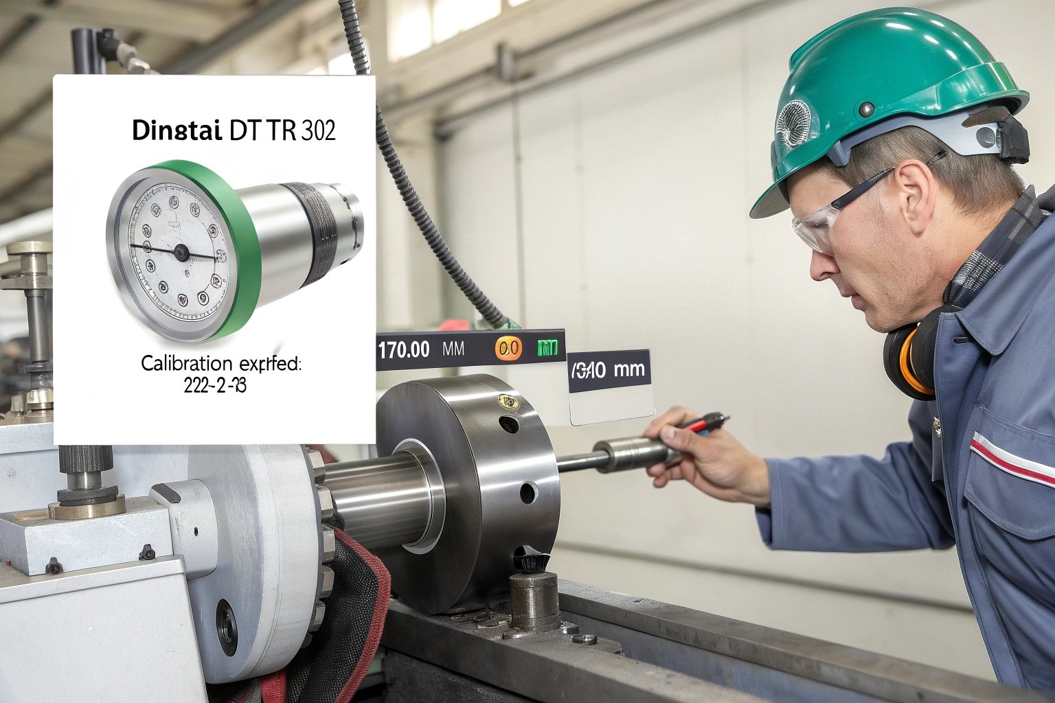 Engineer operating machinery with digital calibration display