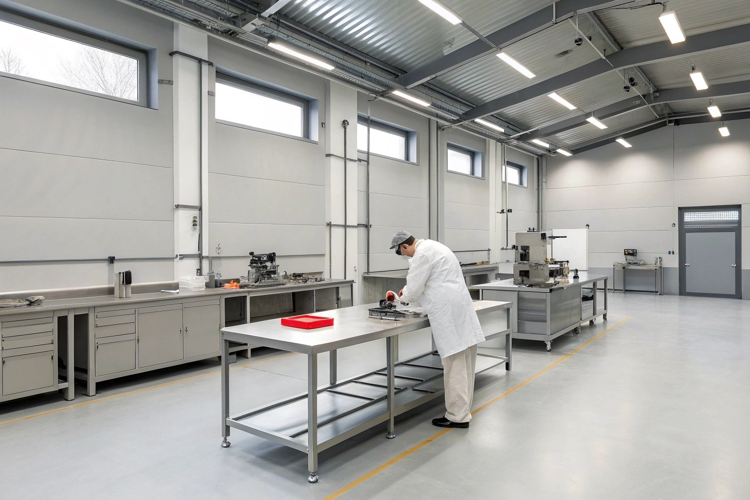 Technician working in large manufacturing lab