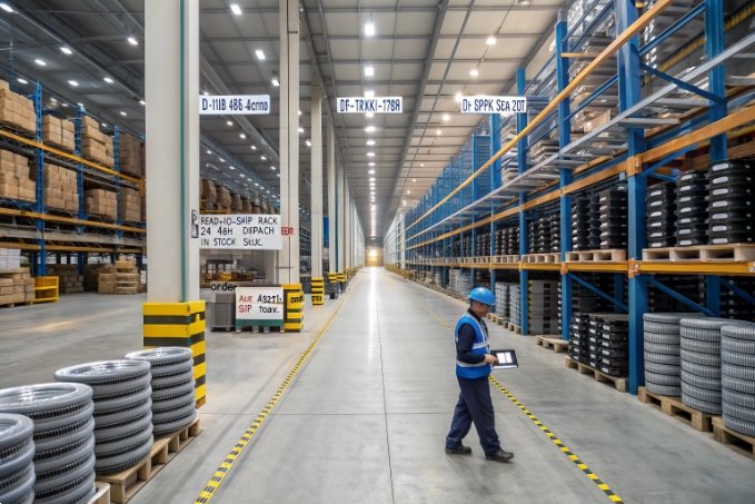 Warehouse aisle with pallet inspector