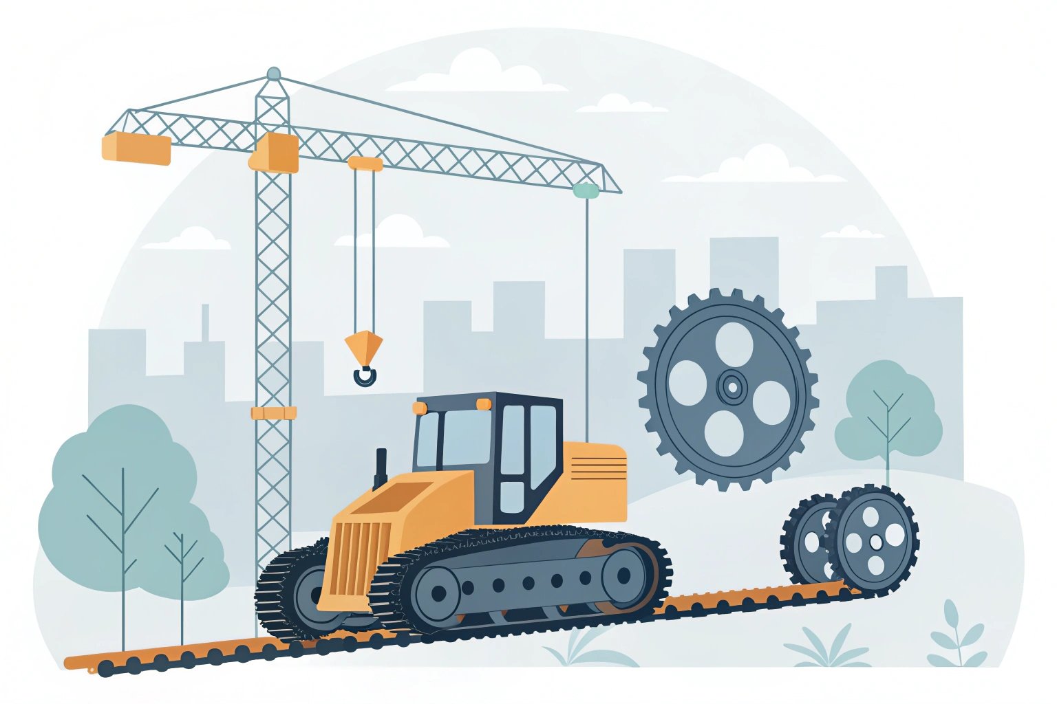 Illustration of construction machinery assembly scene