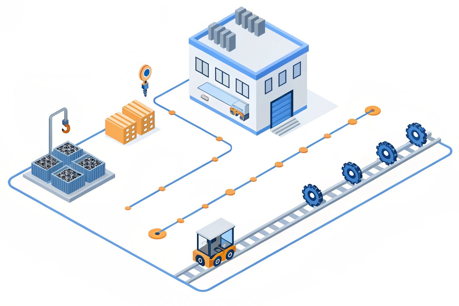 Process Visualization 3D illustration of manufacturing and logistics process