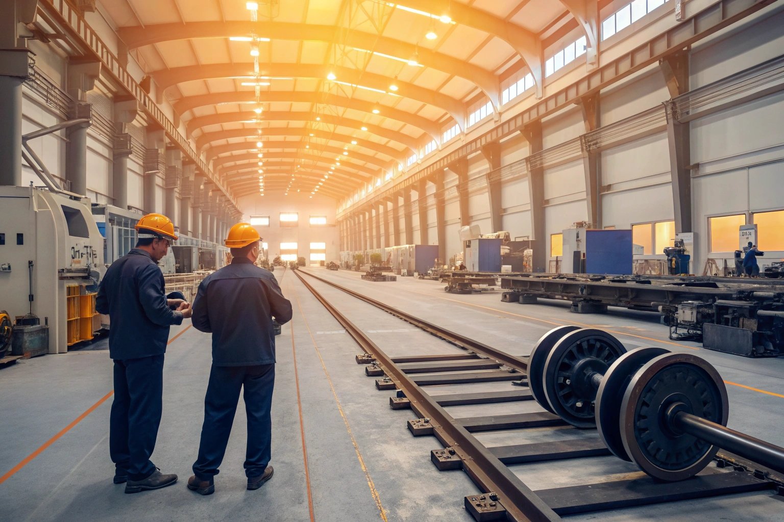 Railway assembly in industrial workshop