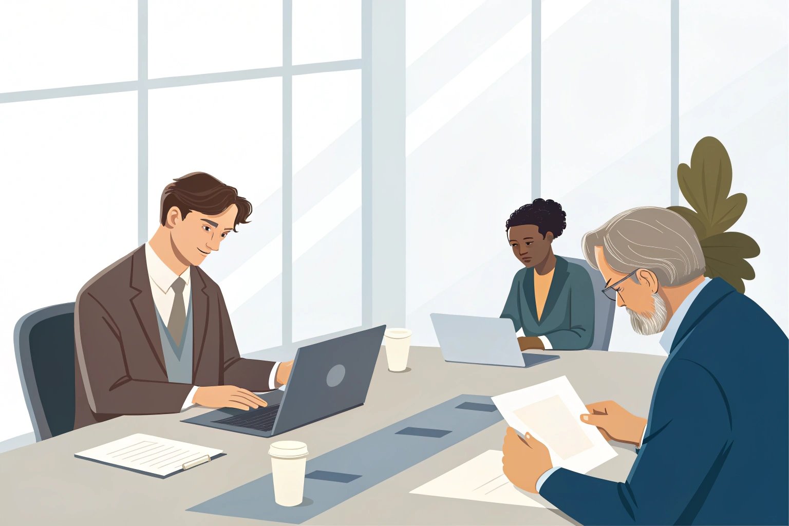 Illustrated team in business meeting room