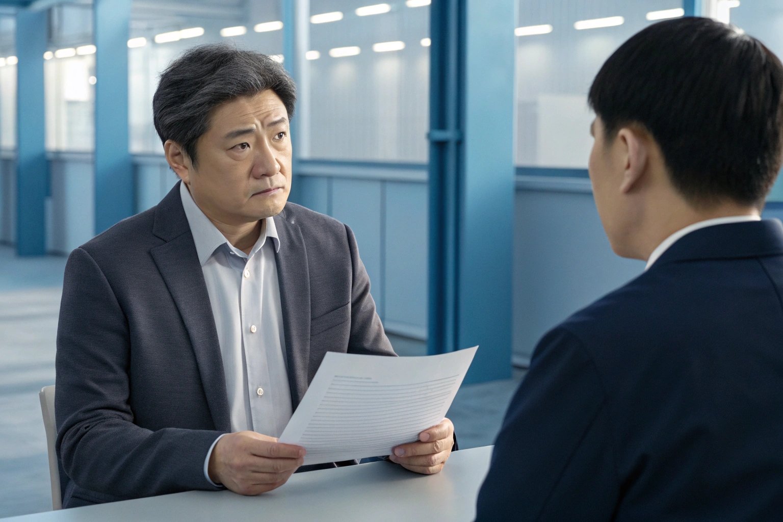 Corporate interview or discussion scene in modern office