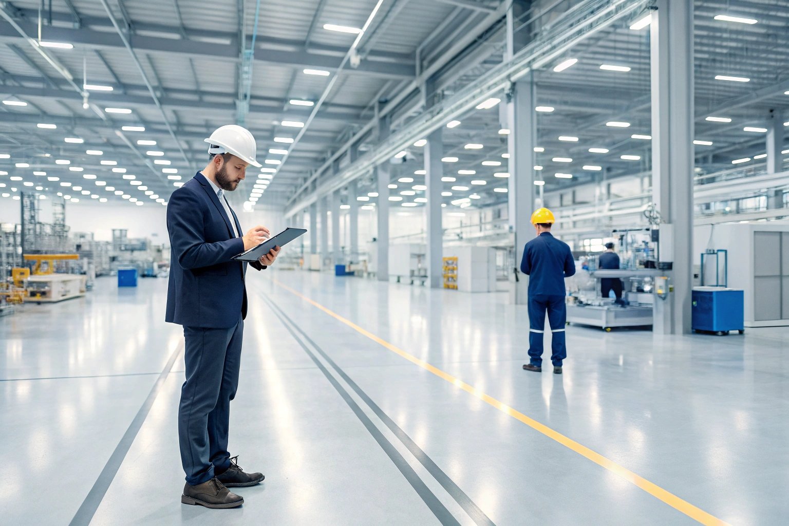 Operational Monitoring Engineer monitoring manufacturing operations with tablet