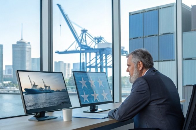 Businessman overseeing shipping operations