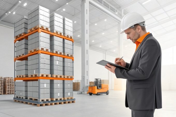Quality control professional inspecting warehouse