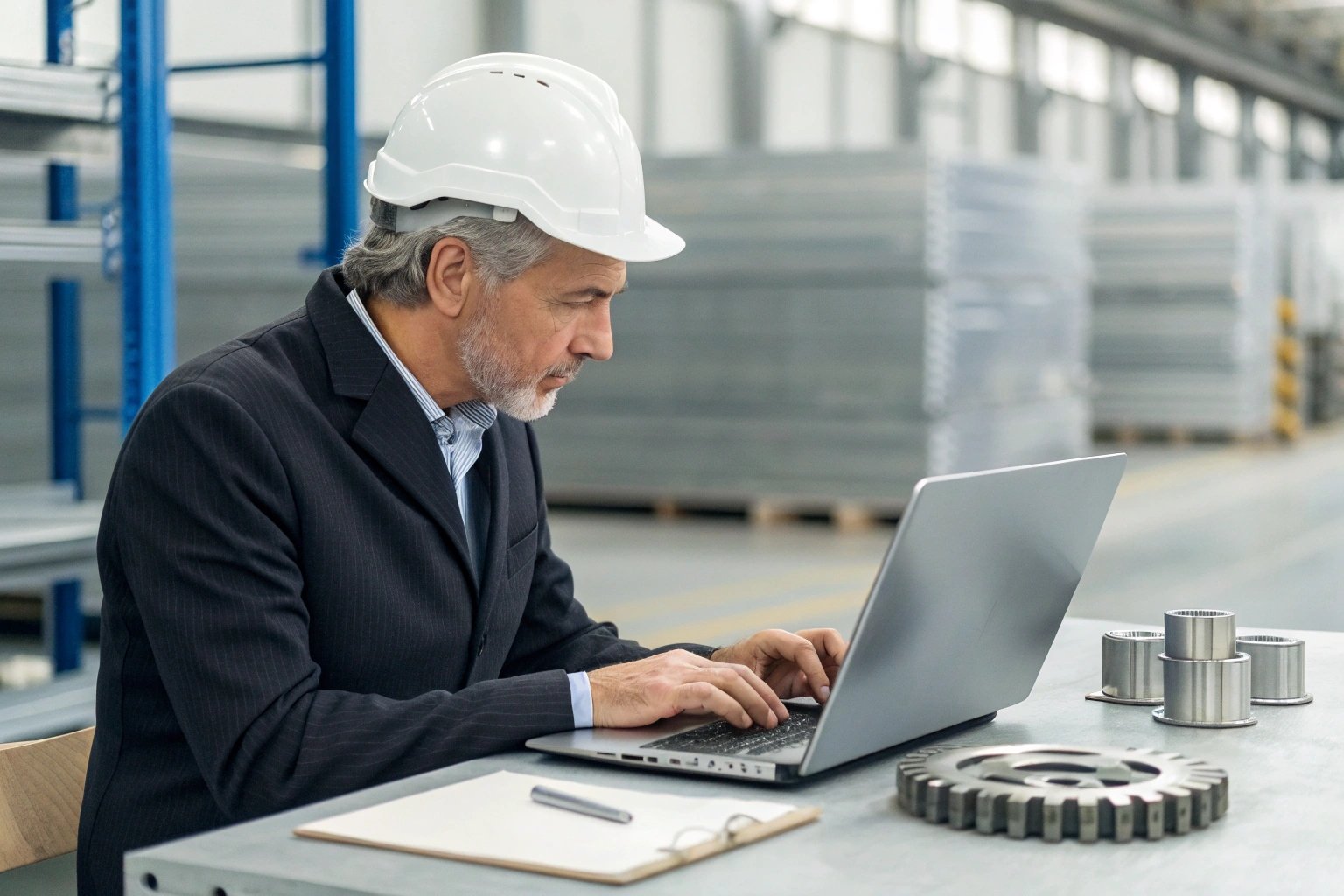 Industrial manager working on laptop