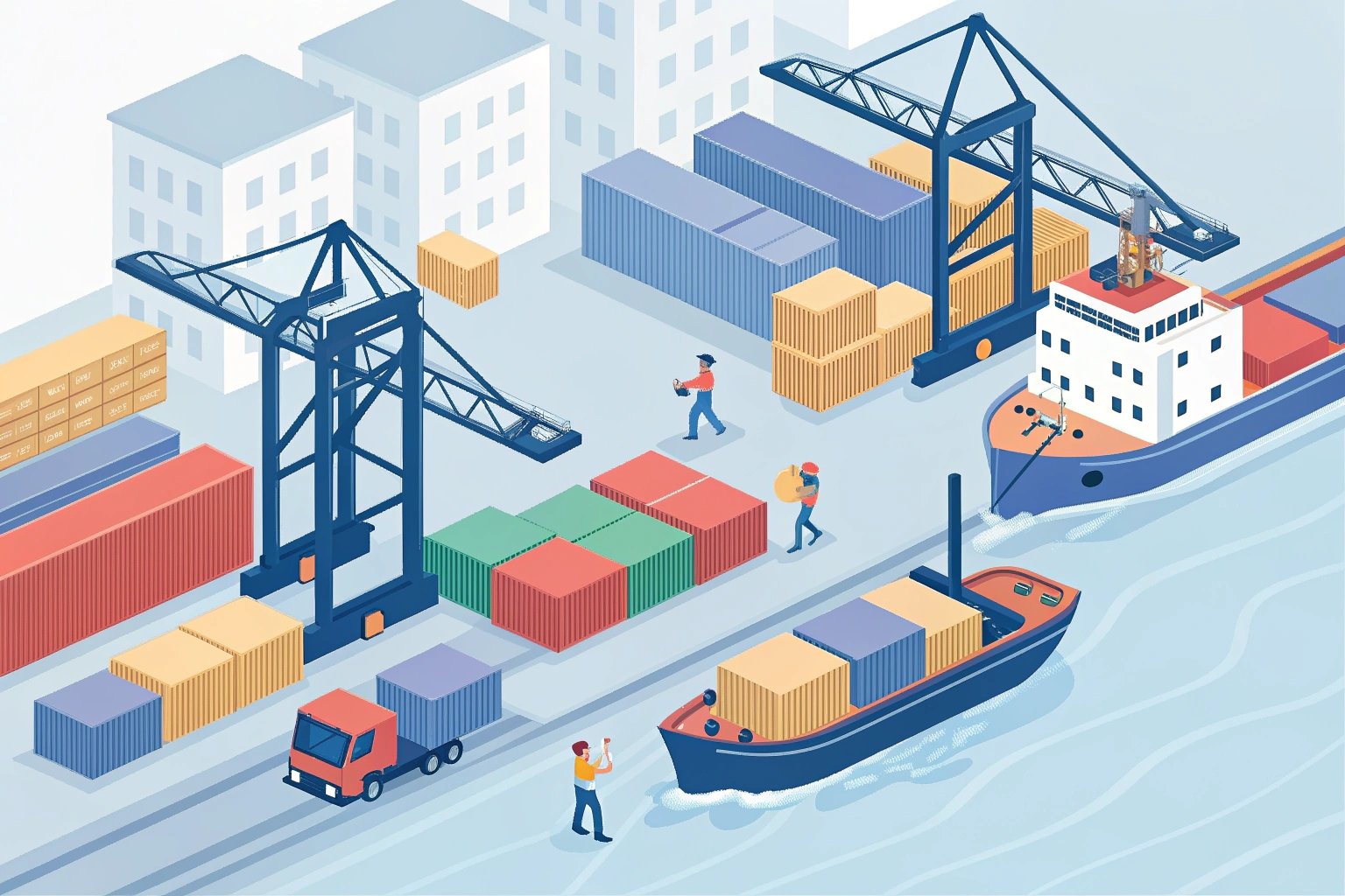 Port Operations Illustrated port showing cargo loading operations