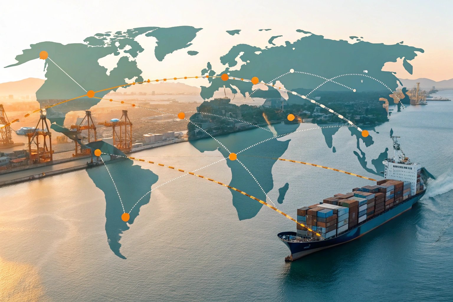 Global shipping network overlaid on map