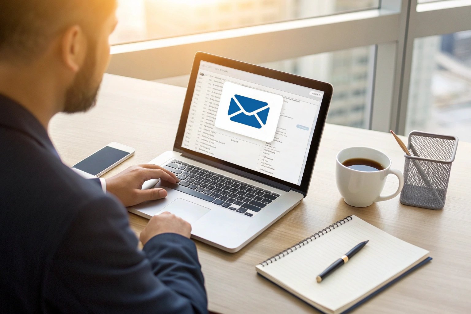 Businessman using laptop for email communication