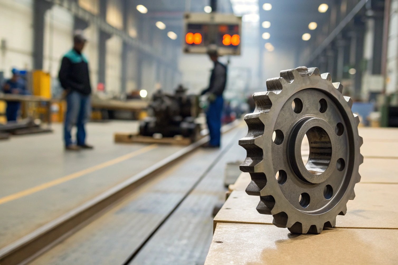 Sprocket manufacturing Industrial sprocket displayed in manufacturing facility.