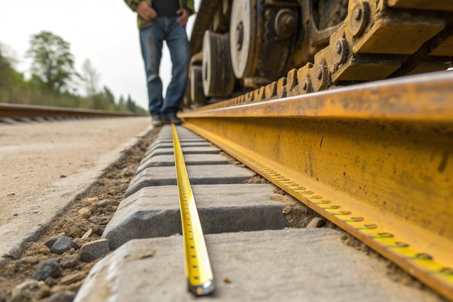 Excavator Drive Sprocket Detail Close-up of a large steel excavator drive sprocket gear on a railway track