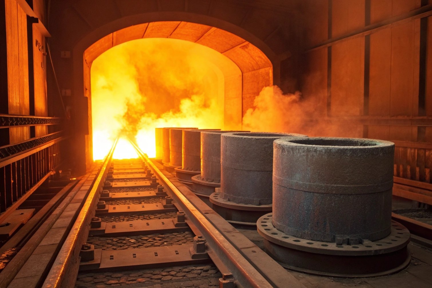 Molten casting Molten material in furnace, high temperature casting process.