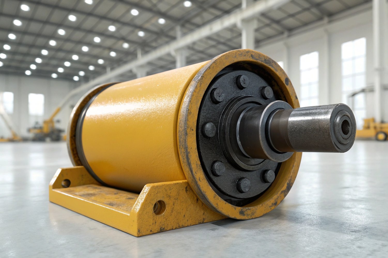 Precision Undercarriage Guide Wheel Close-up of a high-precision metal undercarriage guide wheel for heavy machinery