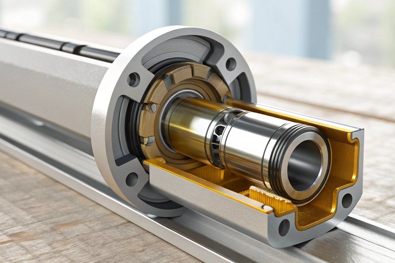 Hydraulic Cylinder Cross Section Detailed cross section of a precision hydraulic cylinder and piston assembly.
