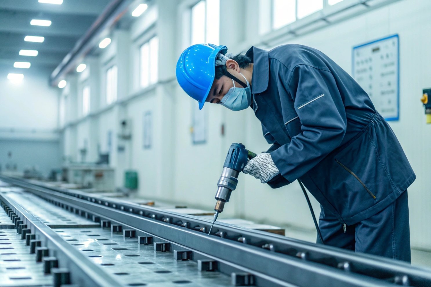 Construction Project Partnership Business partners in suits shaking hands at a construction site office with heavy machinery.