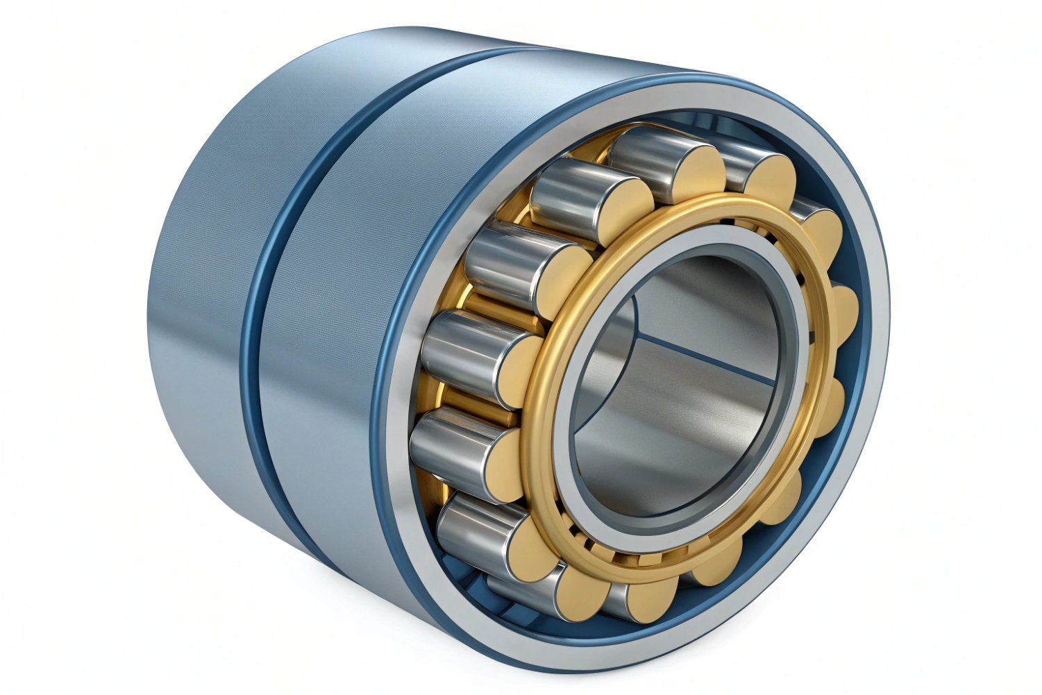 Precision Cylindrical Roller Bearing Close-up of a precision dual-row cylindrical roller bearing for heavy industrial machinery applications.