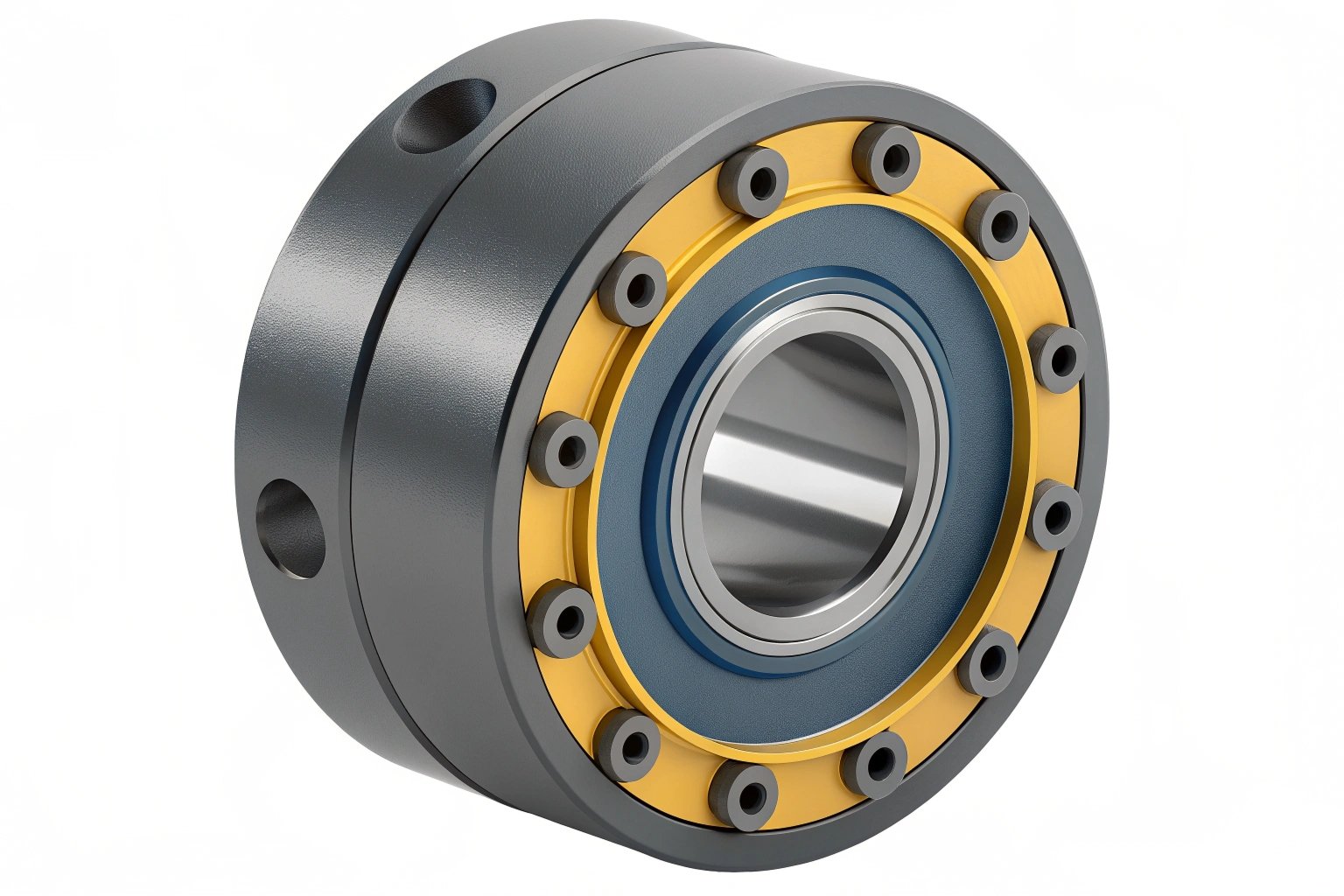 Industrial Rotary Bearing Assembly High-performance industrial rotary bearing assembly with yellow casing and precision steel components.