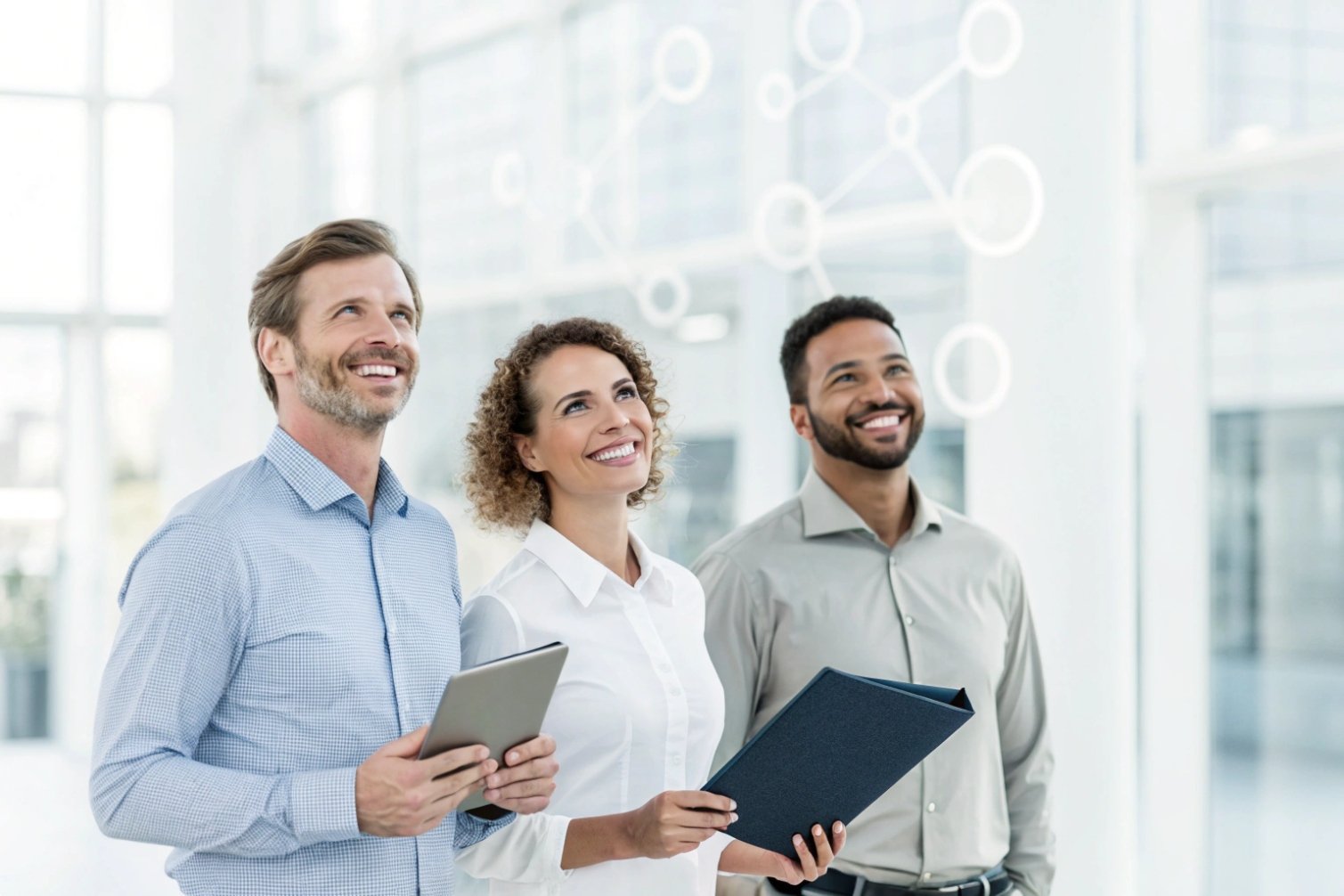 Innovative teamwork Diverse professionals in technology environment, teamwork in modern office.