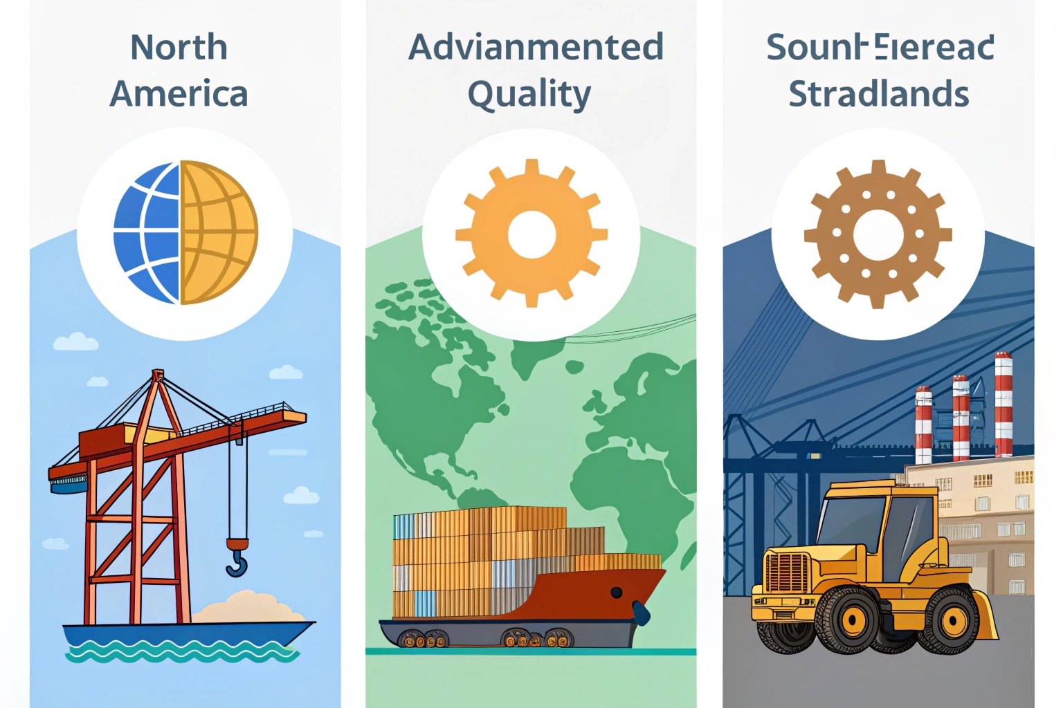 Global Logistics Diverse categories of global logistics illustrated in various regional themes.