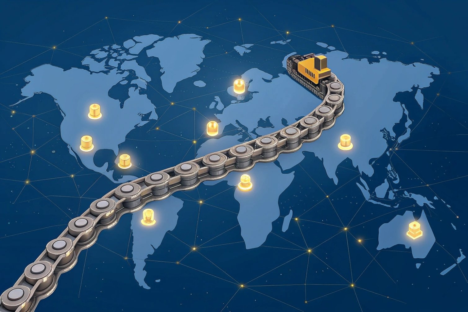 Global logistics Global supply chain map with transportation visualization.