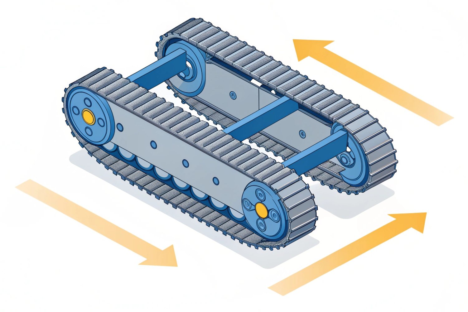 Track Drive System Diagram Technical isometric diagram of a dual-track drive system for heavy industrial transport vehicles.