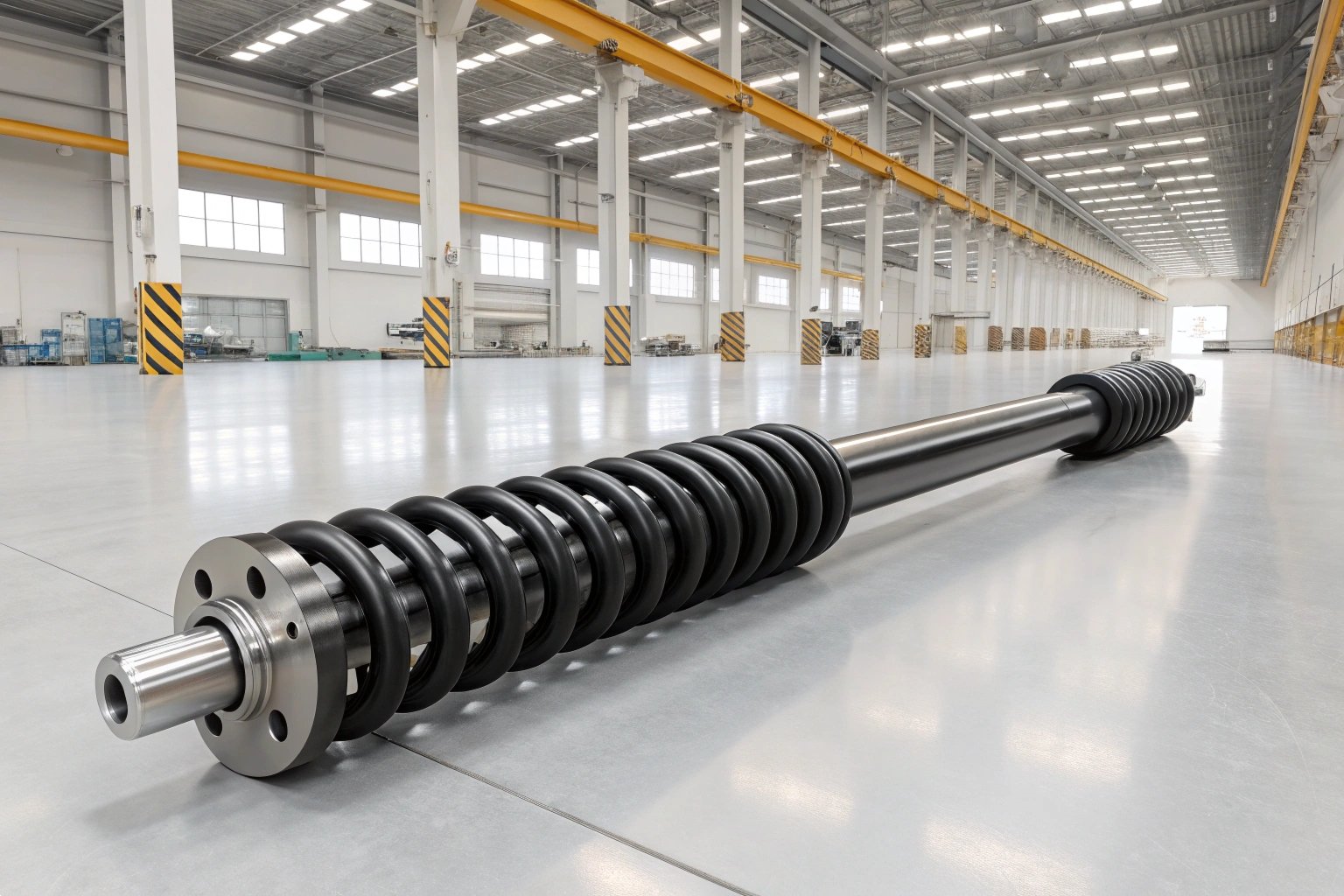 Heavy Duty Piston Rod Long industrial hydraulic piston rod with heavy duty spring in factory.